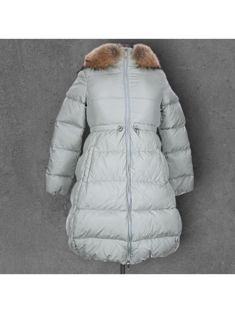 Il Gufo Girl's Down Puffer Jacket Silver Green Winter Coat Fur Trimmed Hood 12A